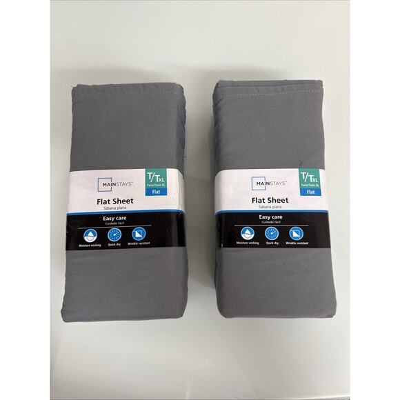 Mainstays Flat Sheet (2) Twin/Twin XL Gray - Picture 1 of 2